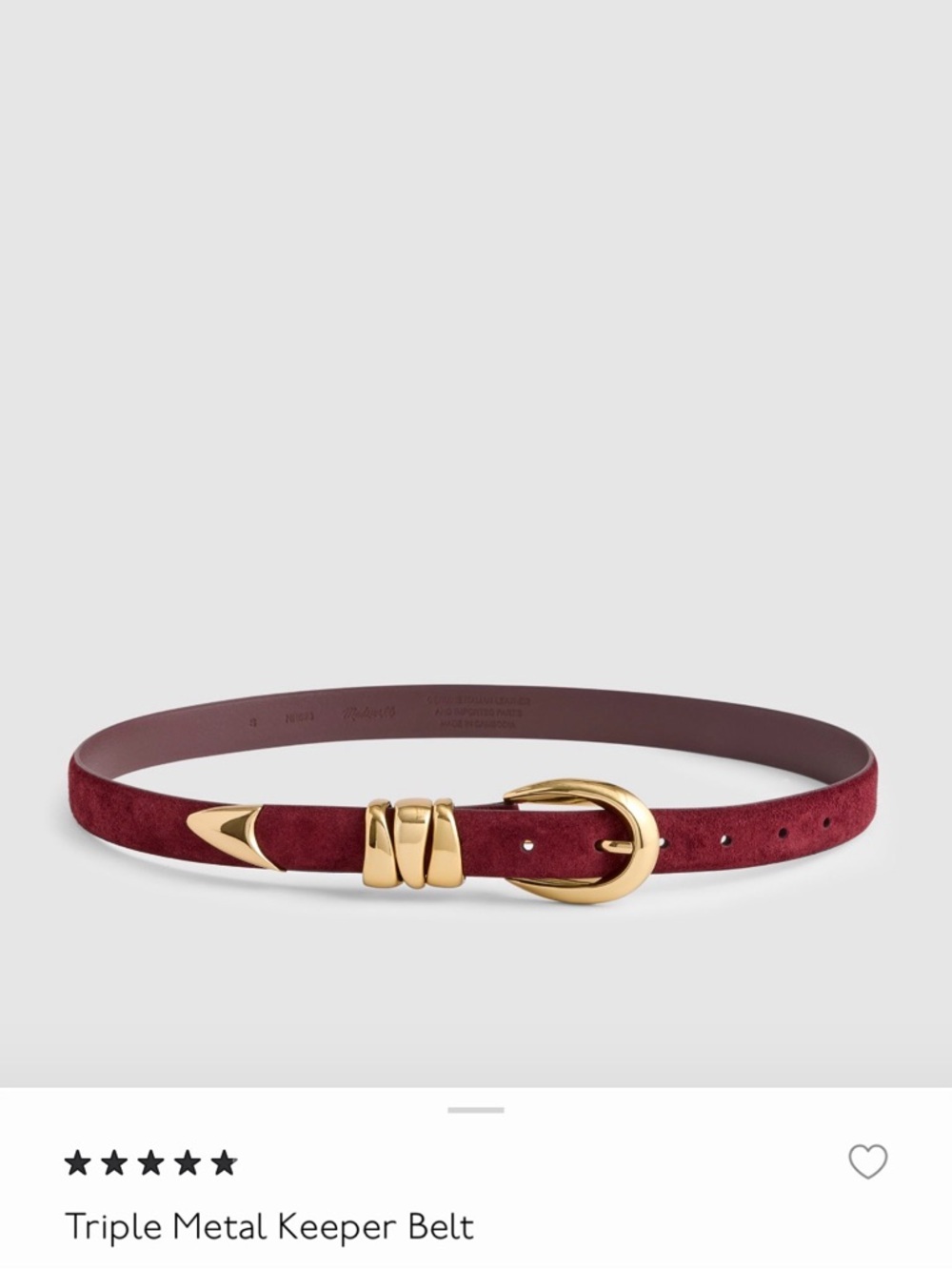Madewell Triple Metal Keeper Burgundy Suede Belt